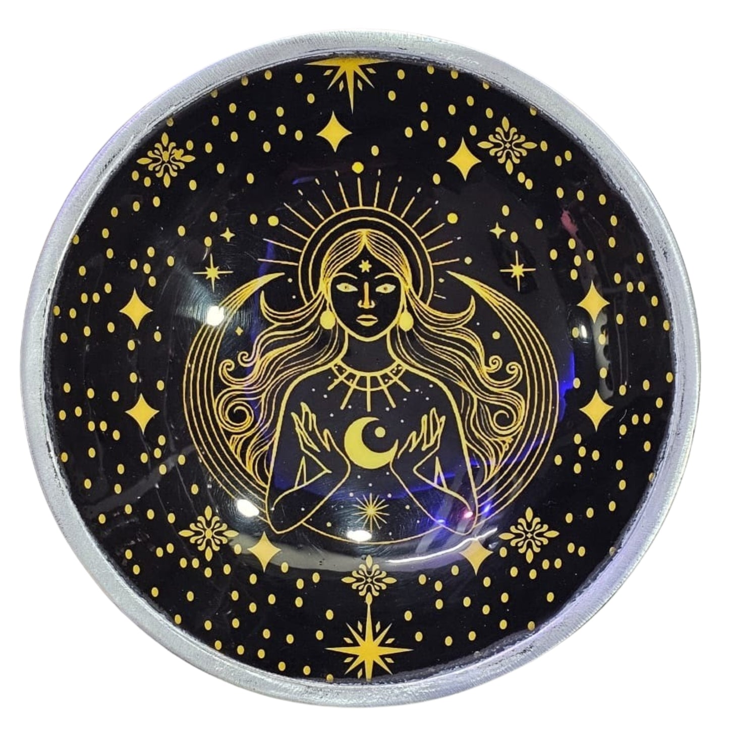 Enamelled Offering Plate - Gold Goddess on Black | spiritual practices ceremonies spiritual incense