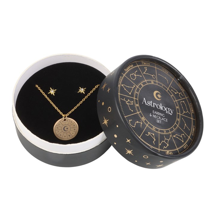 Astrology Wheel Jewellery Set | Celestial Necklace & Starburst Earrings