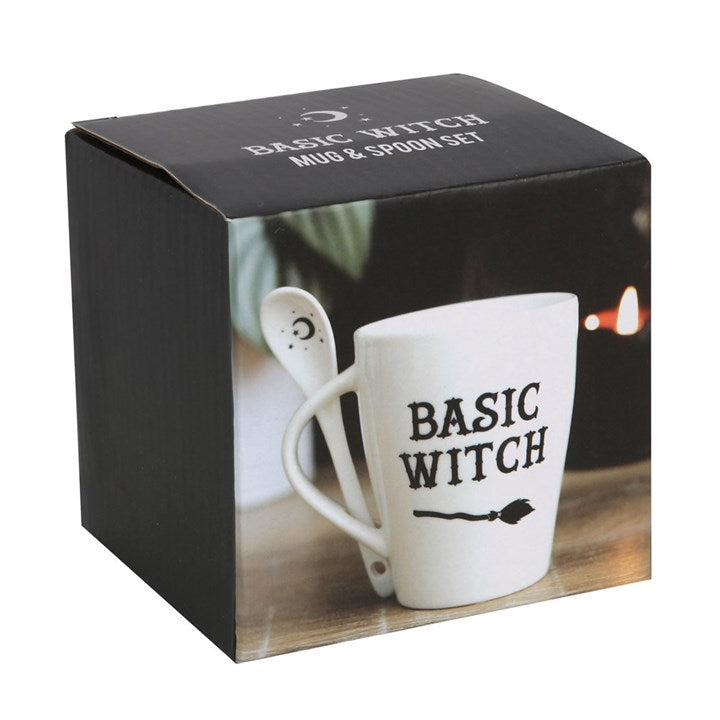 Basic Witch Mug & Spoon Set | Moon & Star Witchy Coffee Mug (300ml)