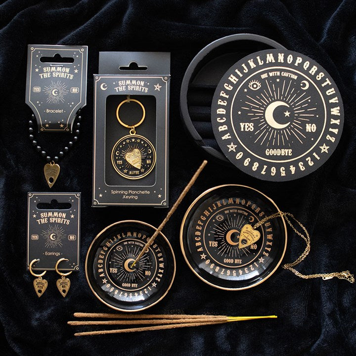 Round Black Talking Board Trinket Dish | Gothic Homeware Spirits Black and gold ceramic dish