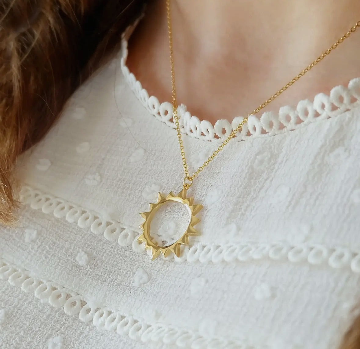 Gold Boho Abstract Sun Charm Pendant Necklace