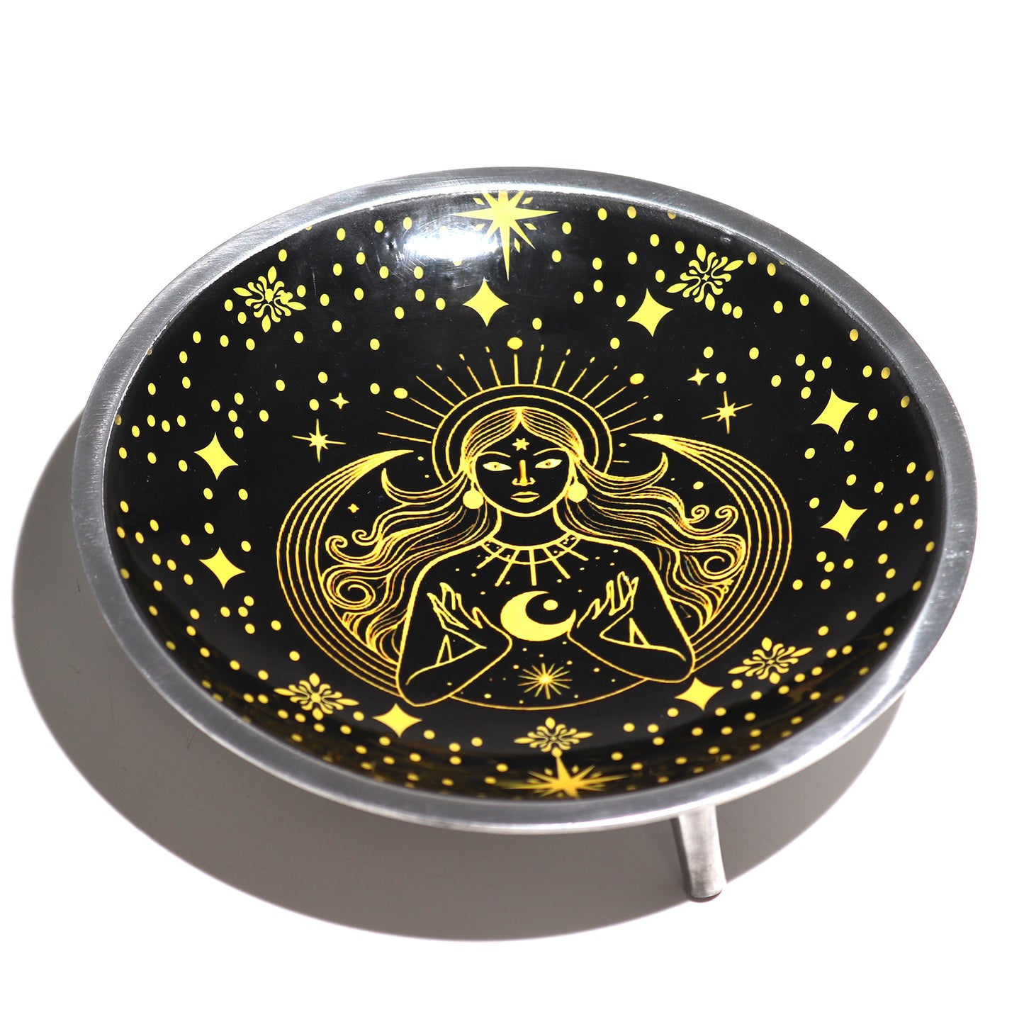Enamelled Offering Plate - Gold Goddess on Black | spiritual practices ceremonies spiritual incense