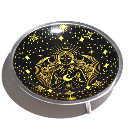 Enamelled Offering Plate - Gold Goddess on Black | spiritual practices ceremonies spiritual incense