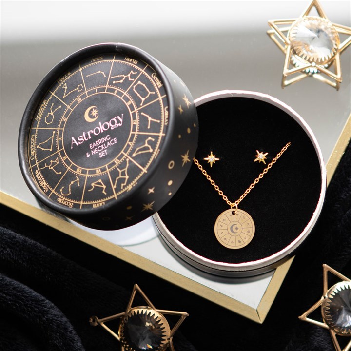 Astrology Wheel Jewellery Set | Celestial Necklace & Starburst Earrings