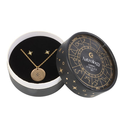 Astrology Wheel Jewellery Set | Celestial Necklace & Starburst Earrings