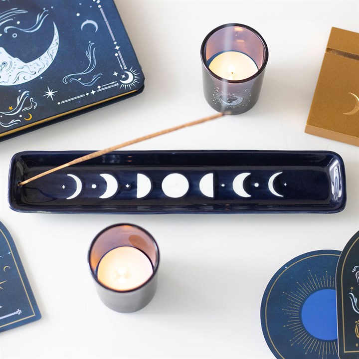 Blue Moon Phase Incense Ash Catcher | Ceramic Moon Phases Incense Holder