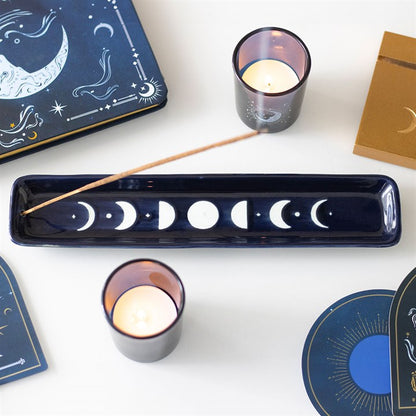 Blue Moon Phase Incense Ash Catcher | Ceramic Moon Phases Incense Holder