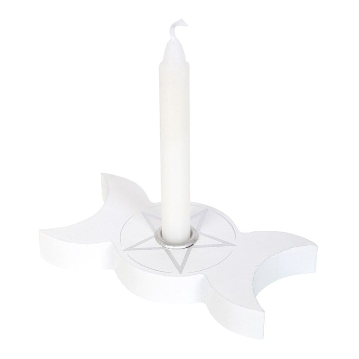 White Triple Moon Spell Candle Holder 🌙✨ | Witchcraft Ritual Decor | Pagan Altar Candle Stand | Spiritual Spell Casting Accessory | Gothic Home Decor Gift