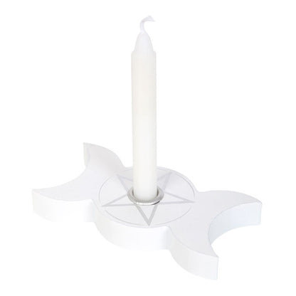 White Triple Moon Spell Candle Holder 🌙✨ | Witchcraft Ritual Decor | Pagan Altar Candle Stand | Spiritual Spell Casting Accessory | Gothic Home Decor Gift
