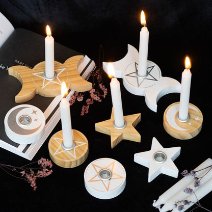 White Triple Moon Spell Candle Holder 🌙✨ | Witchcraft Ritual Decor | Pagan Altar Candle Stand | Spiritual Spell Casting Accessory | Gothic Home Decor Gift