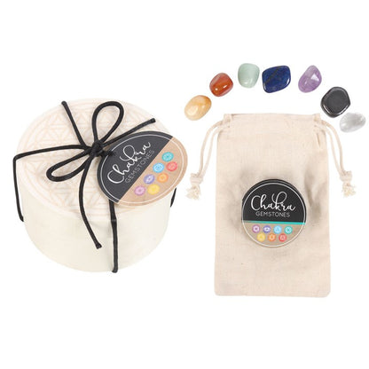 7 Chakra Gemstone Crystal Set | Healing Chakra Stones with Flower of Life Box