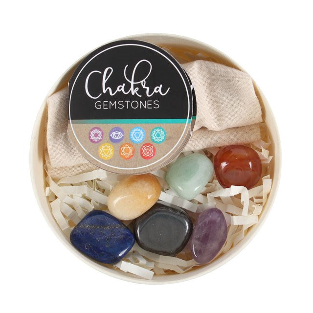 7 Chakra Gemstone Crystal Set | Healing Chakra Stones with Flower of Life Box