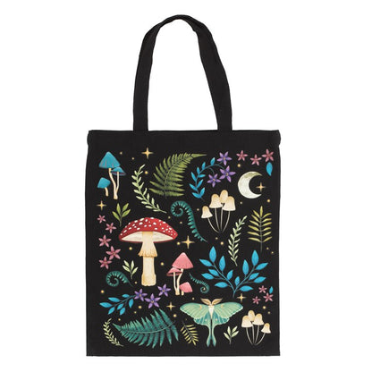 Dark Forest Tote Bag | Mystical Mushroom & Luna Moth Canvas Shopping Bag