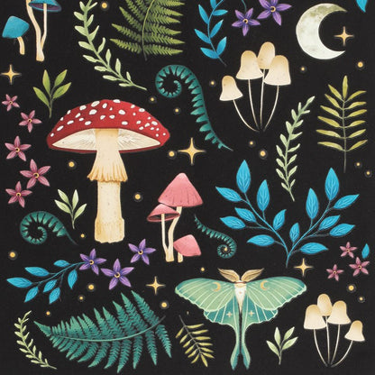 Dark Forest Tote Bag | Mystical Mushroom & Luna Moth Canvas Shopping Bag