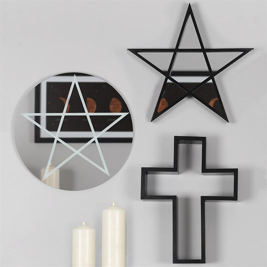 Black Framed Pentagram Mirror Shelf