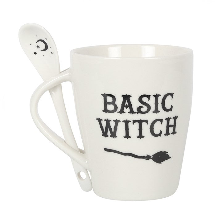 Basic Witch Mug & Spoon Set | Moon & Star Witchy Coffee Mug (300ml)