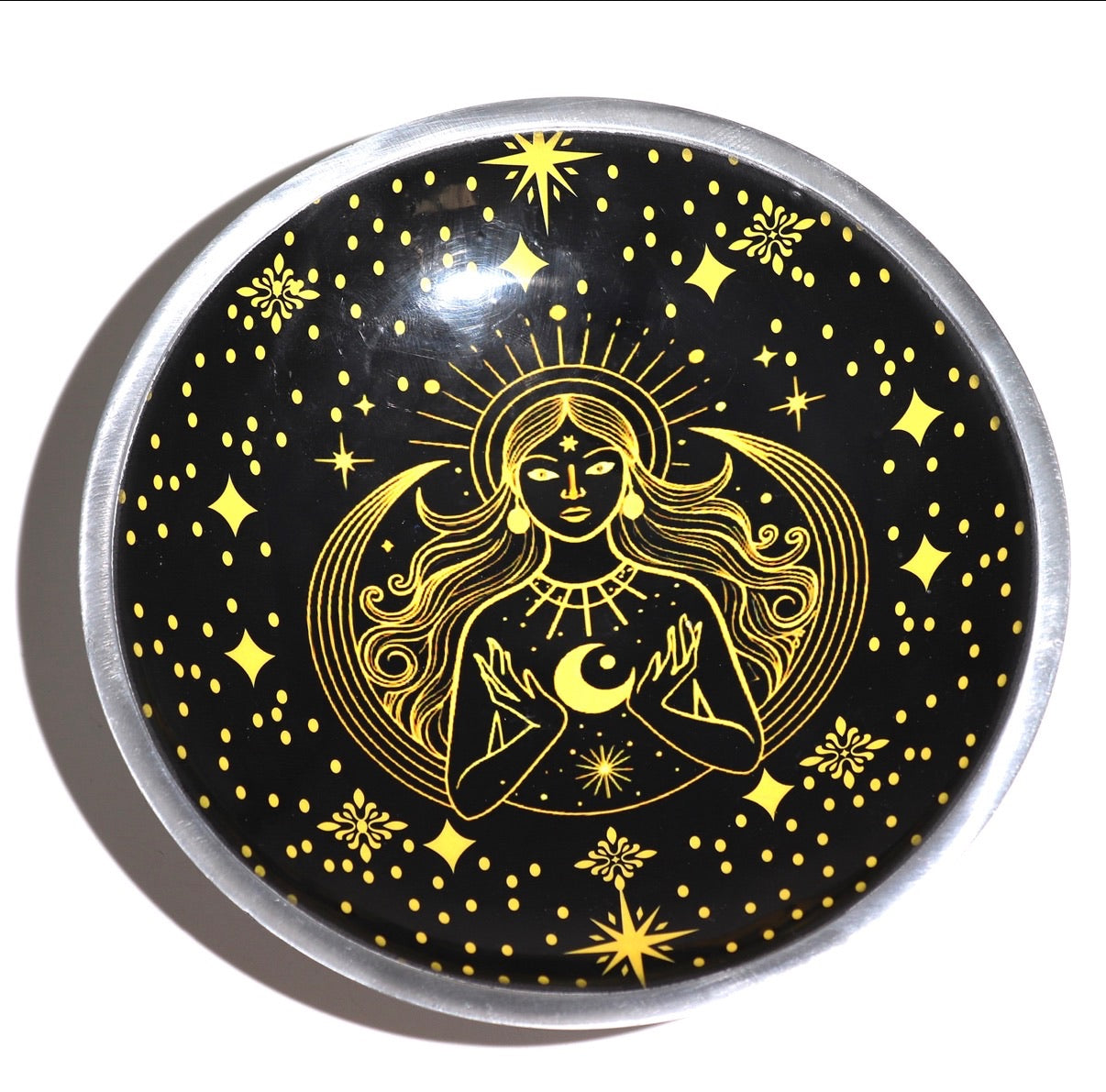 Enamelled Offering Plate - Gold Goddess on Black | spiritual practices ceremonies spiritual incense