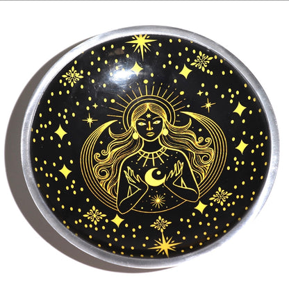 Enamelled Offering Plate - Gold Goddess on Black | spiritual practices ceremonies spiritual incense