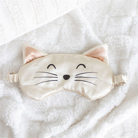 White Cat Satin Eye Mask | Cute Cat Face Sleep Mask for Travel & Relaxation