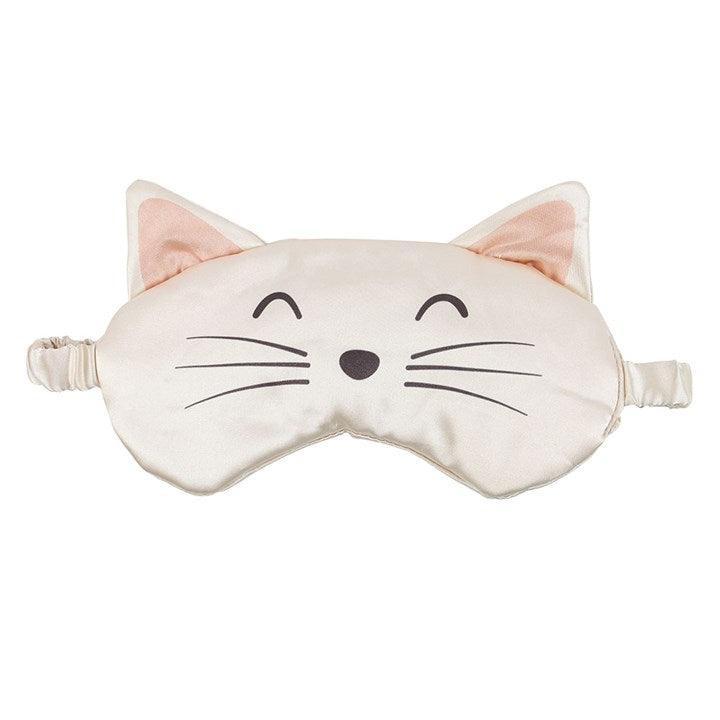 White Cat Satin Eye Mask | Cute Cat Face Sleep Mask for Travel & Relaxation