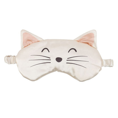 White Cat Satin Eye Mask | Cute Cat Face Sleep Mask for Travel & Relaxation