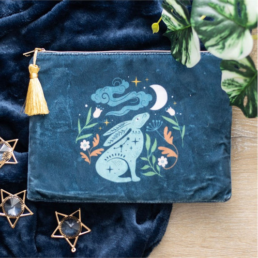 Midnight Hare Velvet Makeup Bag | Moon Gazing Hare Cosmetic Pouch