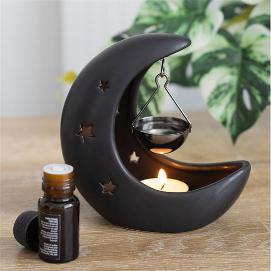 Black Crescent Moon Oil Burner | Hanging Moon Wax Melt & Fragrance Oil Burner