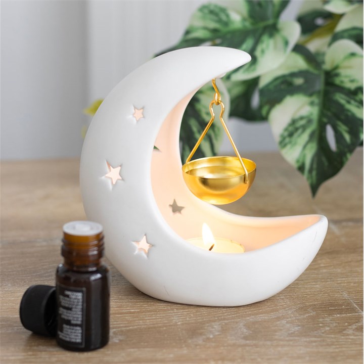 White Crescent Moon Oil Burner | Hanging Moon Wax Melt & Fragrance Oil Burner