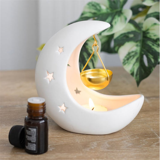 White Crescent Moon Oil Burner | Hanging Moon Wax Melt & Fragrance Oil Burner