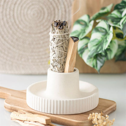 Cream Ribbed Smudge Bowl | Ceramic Sage & Incense Cleansing Bowl