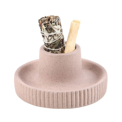 Greige Ribbed Smudge Bowl | Ceramic Sage & Incense Cleansing Bowl