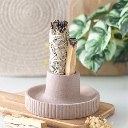 Greige Ribbed Smudge Bowl | Ceramic Sage & Incense Cleansing Bowl