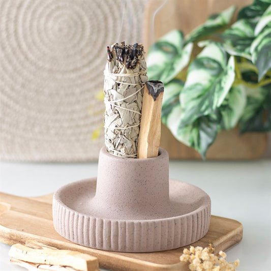 Greige Ribbed Smudge Bowl | Ceramic Sage & Incense Cleansing Bowl