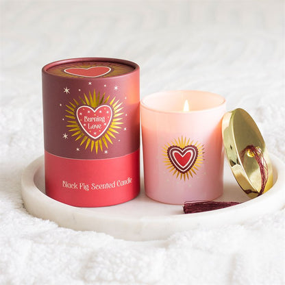 Burning Love Black Fig Candle | Sacred Heart Pink Glass Scented Candle