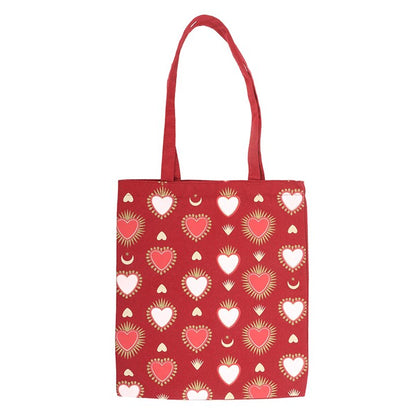 Sacred Heart Print Tote Bag | Gothic Heart Canvas Shopping Bag