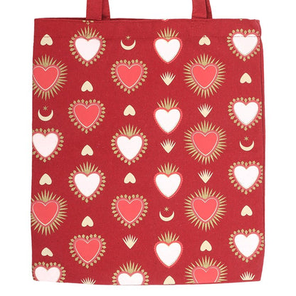 Sacred Heart Print Tote Bag | Gothic Heart Canvas Shopping Bag
