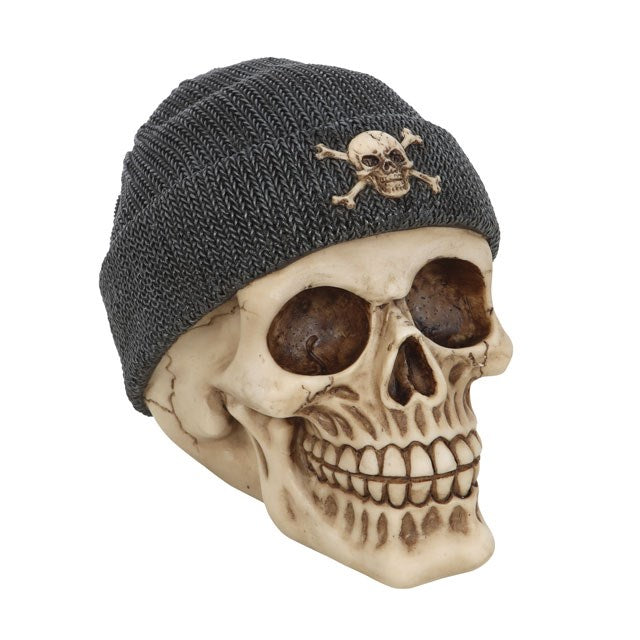 Skull Ornament with Beanie | Gothic Resin Skull Figurine
