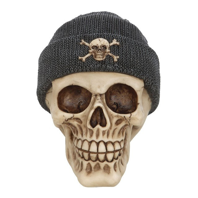 Skull Ornament with Beanie | Gothic Resin Skull Figurine