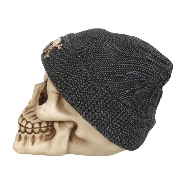 Skull Ornament with Beanie | Gothic Resin Skull Figurine