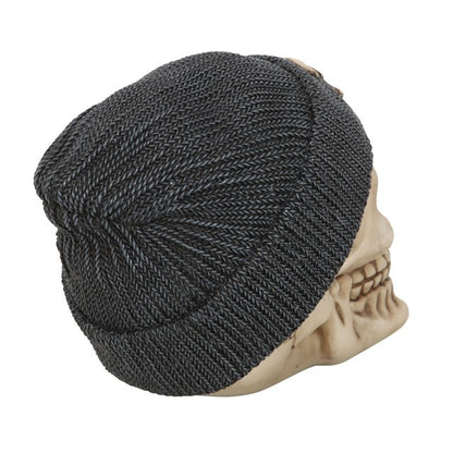 Skull Ornament with Beanie | Gothic Resin Skull Figurine