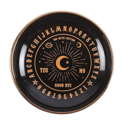 Round Black Talking Board Trinket Dish |  Gothic Homeware Spirits Black and gold ceramic dish