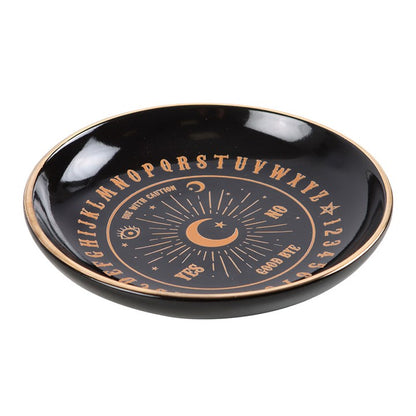 Round Black Talking Board Trinket Dish |  Gothic Homeware Spirits Black and gold ceramic dish