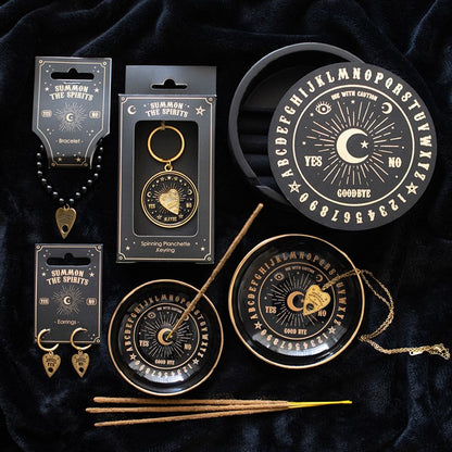 Round Black Talking Board Trinket Dish |  Gothic Homeware Spirits Black and gold ceramic dish