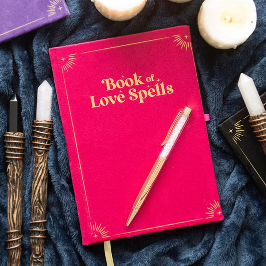 Book of Love Spells Journal with Rose Quartz Crystal Pen | A5 Love Spell & Intention Journal