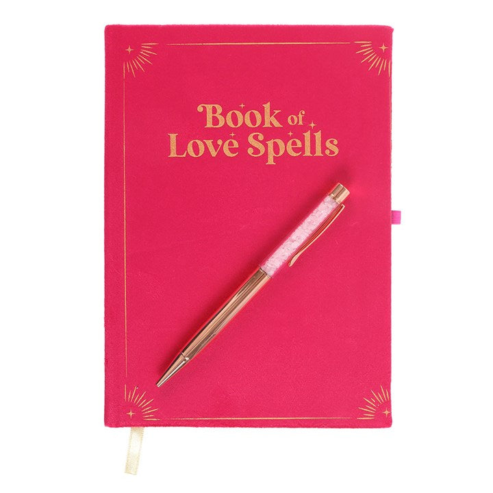 Book of Love Spells Journal with Rose Quartz Crystal Pen | A5 Love Spell & Intention Journal