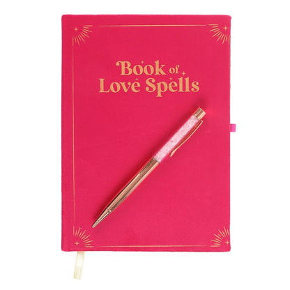 Book of Love Spells Journal with Rose Quartz Crystal Pen | A5 Love Spell & Intention Journal