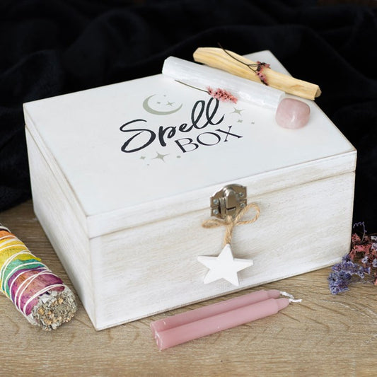 White Witch Spell Box | Wooden Storage Box for Spell Candles, Herbs & Ritual Tools