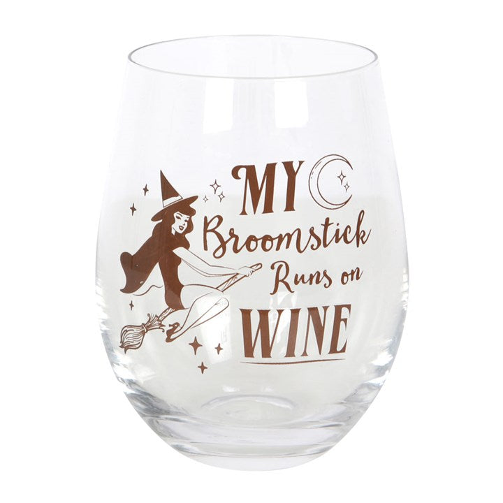 My Broomstick Runs on Wine Stemless Wine Glass | Witchy Wine Glass (500ml)