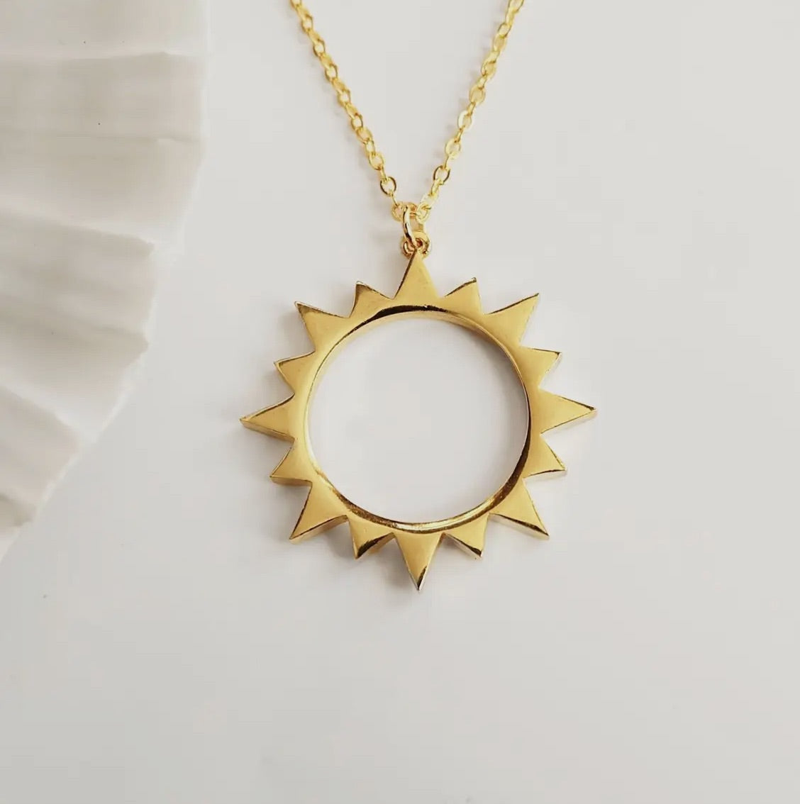 Gold Boho Abstract Sun Charm Pendant Necklace