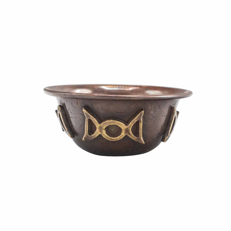 Antique Copper Ritual Bowl with Triple Moon | 8x4cm ritual artefact magical authentic